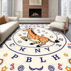 Whimsical Orange Giraffe Alphabet Circle Rug