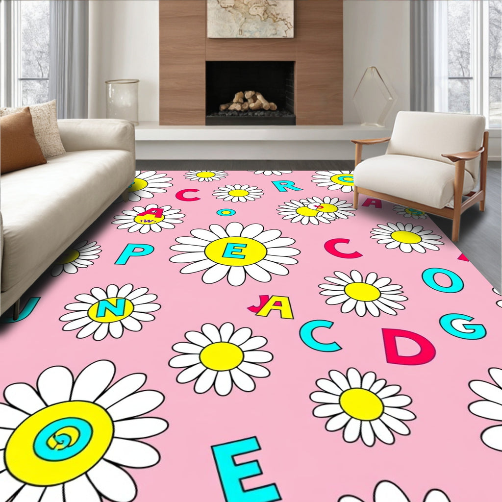 Pink Daisy Alphabet Garden Rug