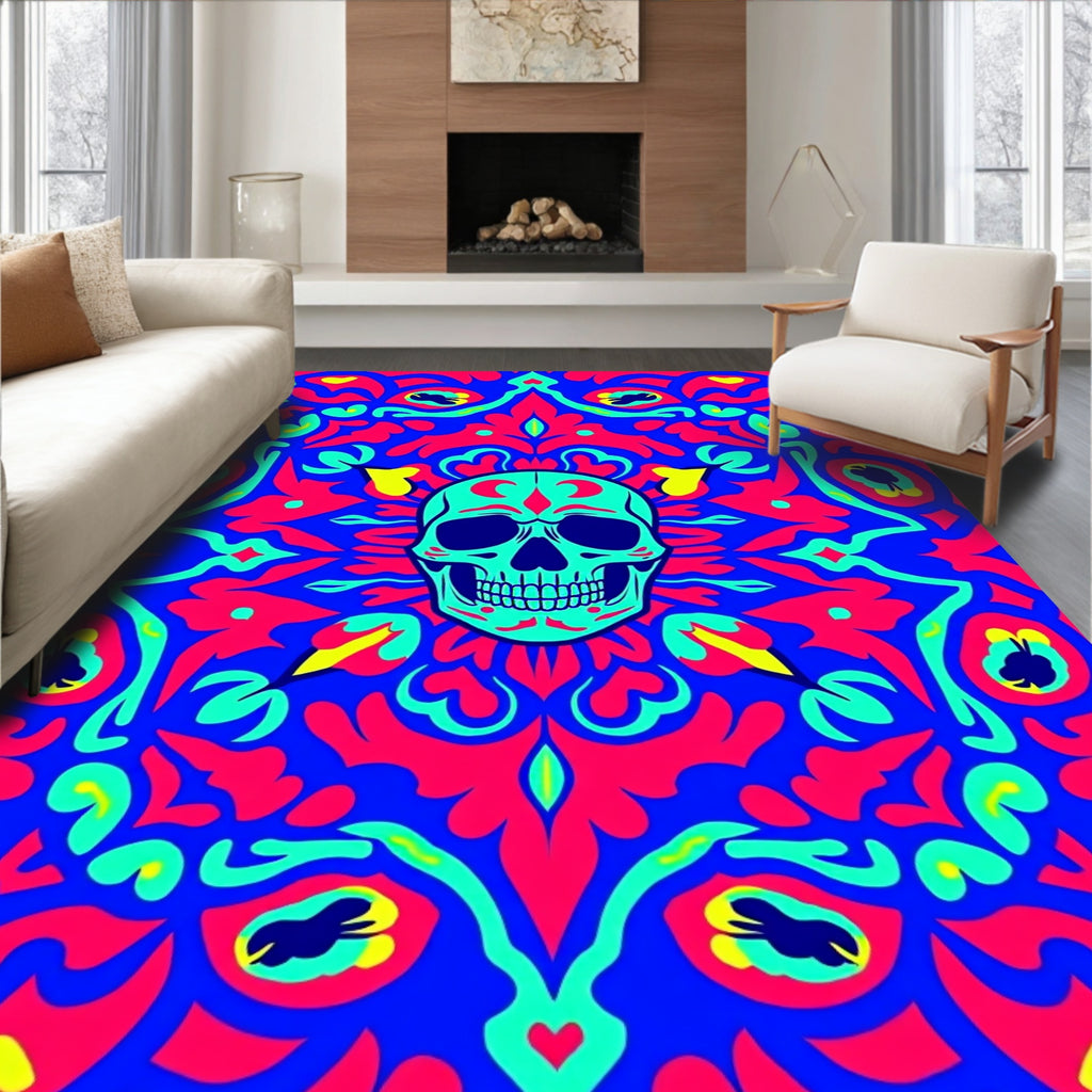 Vibrant Skull Mandala Day Dead Rug