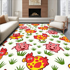 Happy Farm Animals Red Yellow Grass Rug