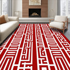 Bold Red Geometric Maze Stripe Rug