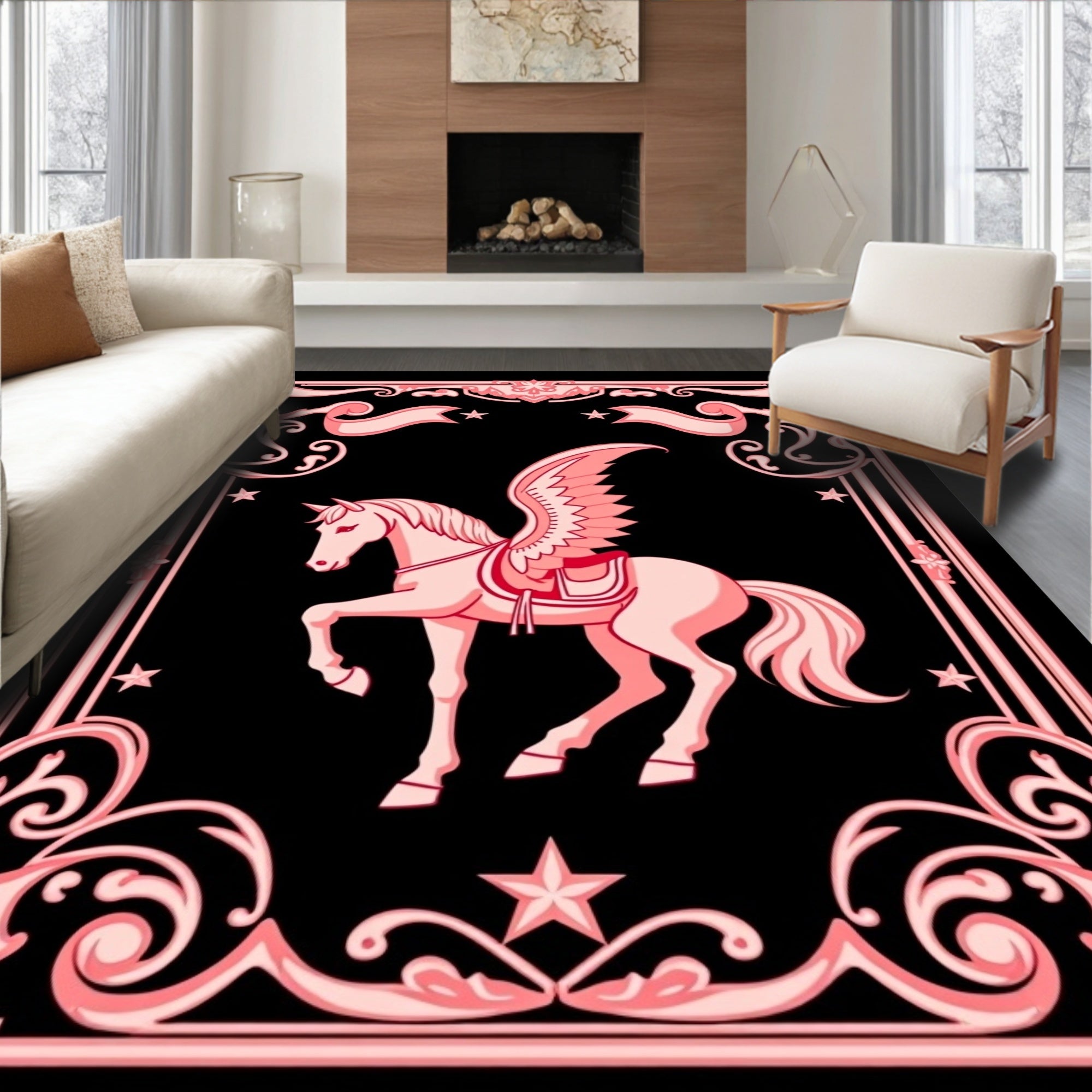 Pink Pegasus Winged Horse Romance Rug