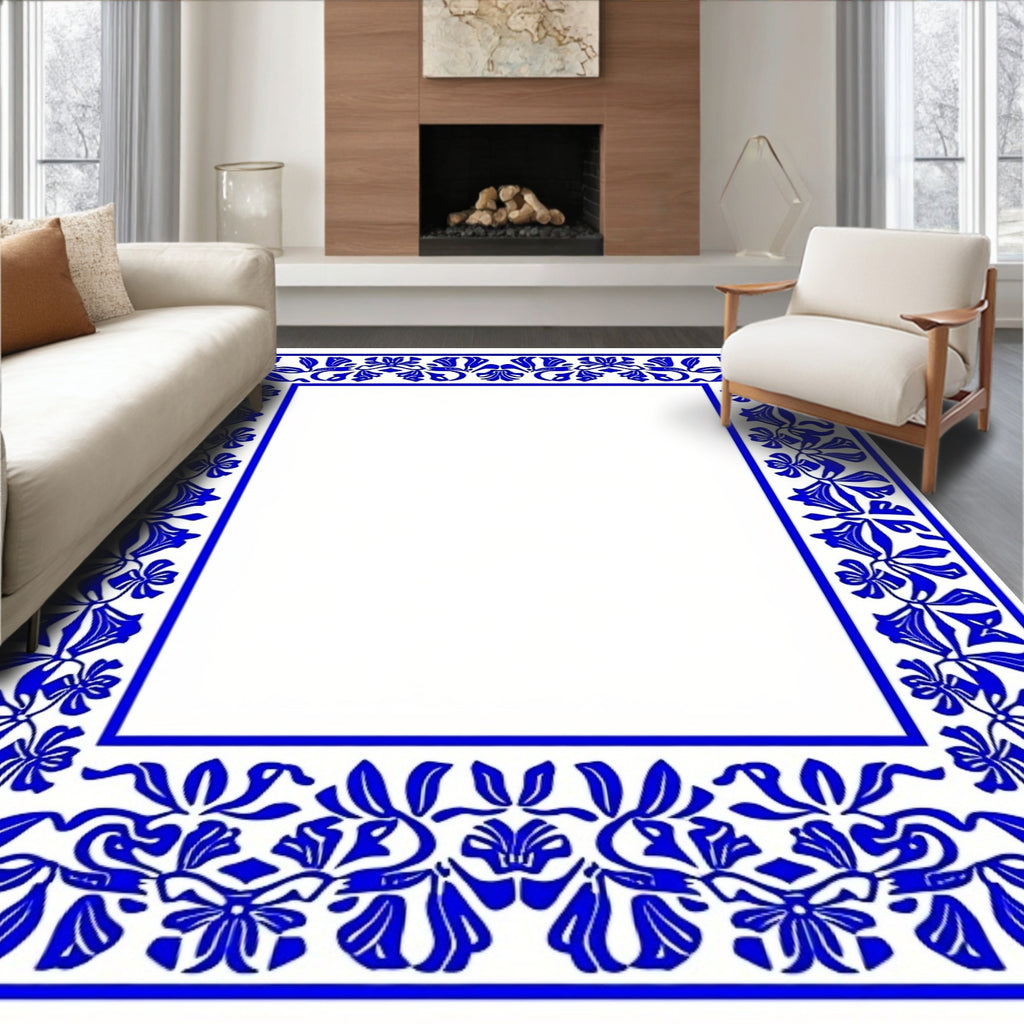 Cobalt Blue Floral Vine Accent Rug