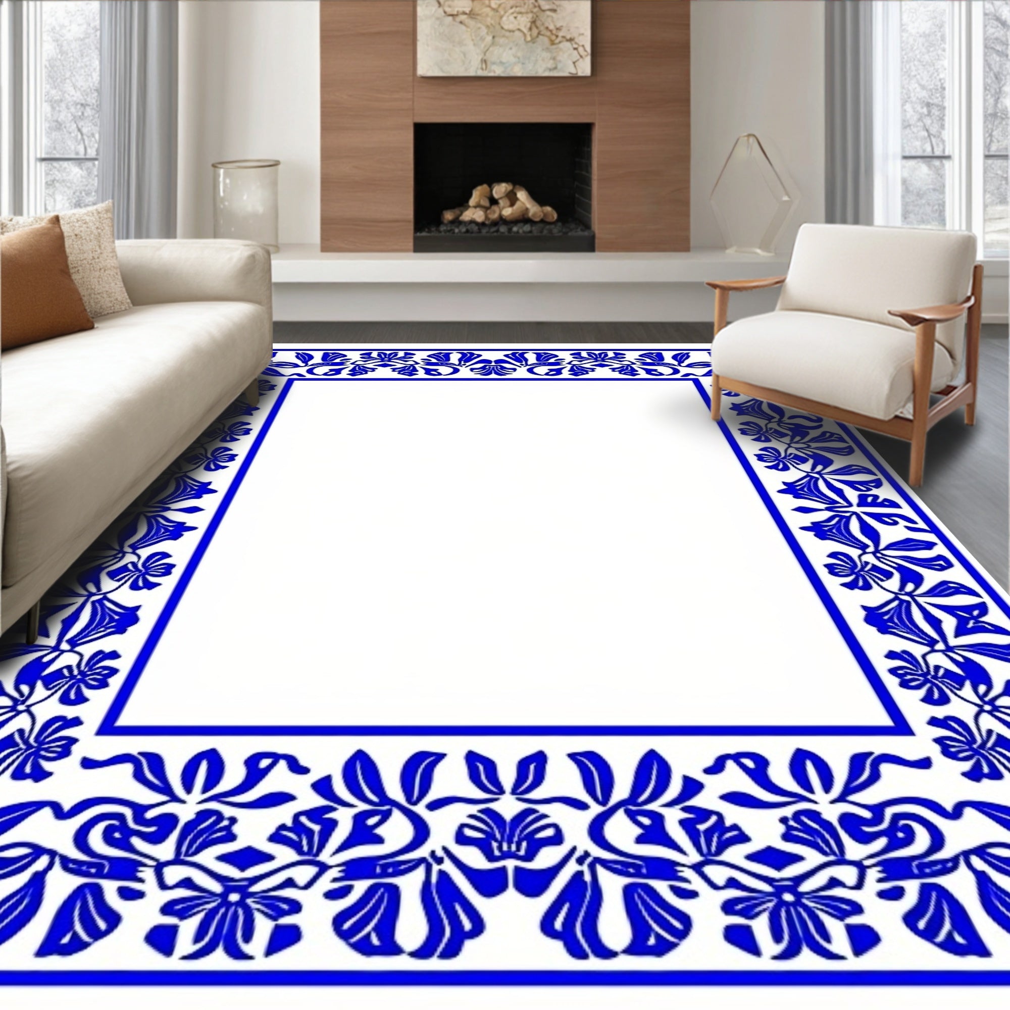 Cobalt Blue Floral Vine Accent Rug