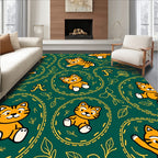 Cute Orange Tiger Leafy Swirls Rug