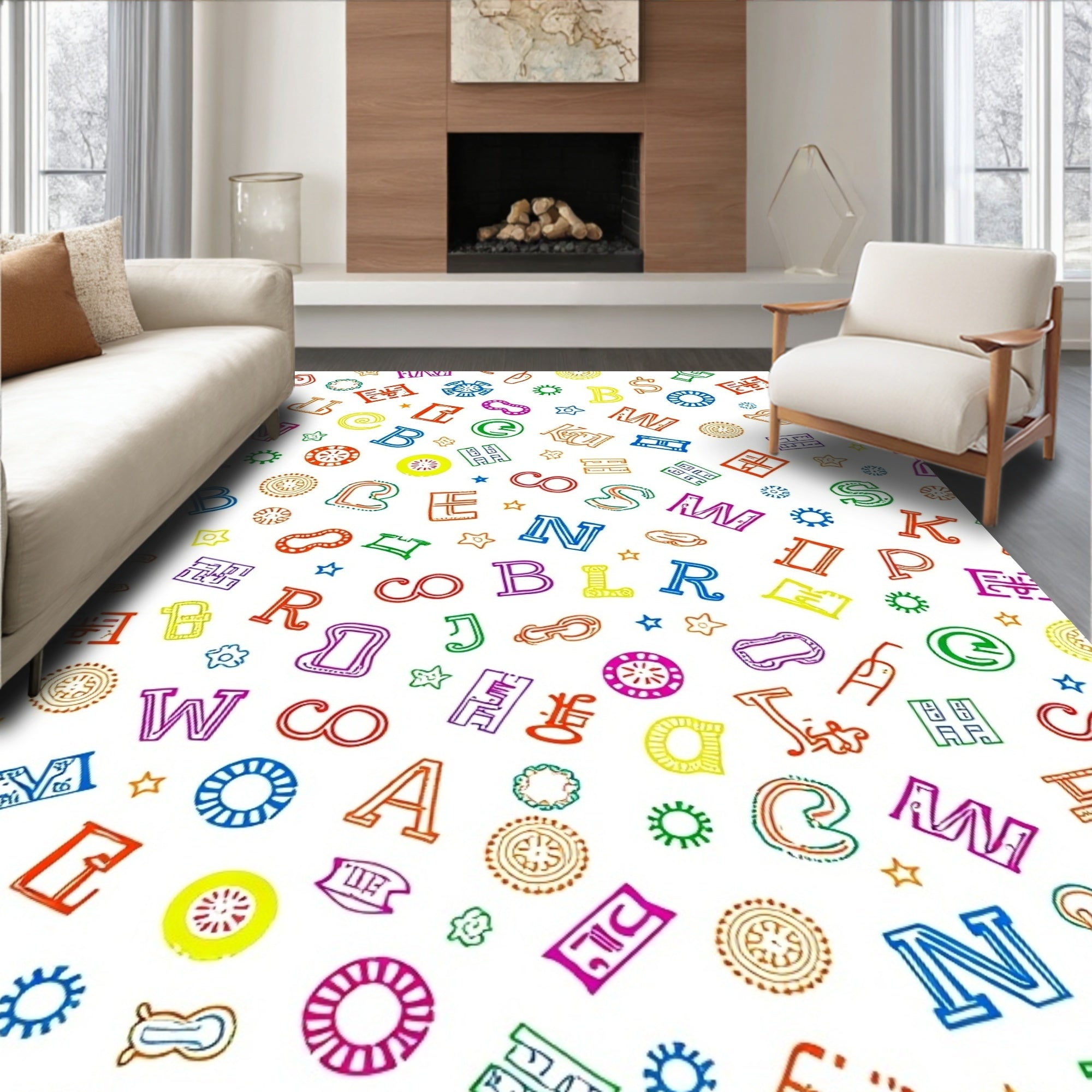 Multicolor Alphabet Scatter Fun Rug