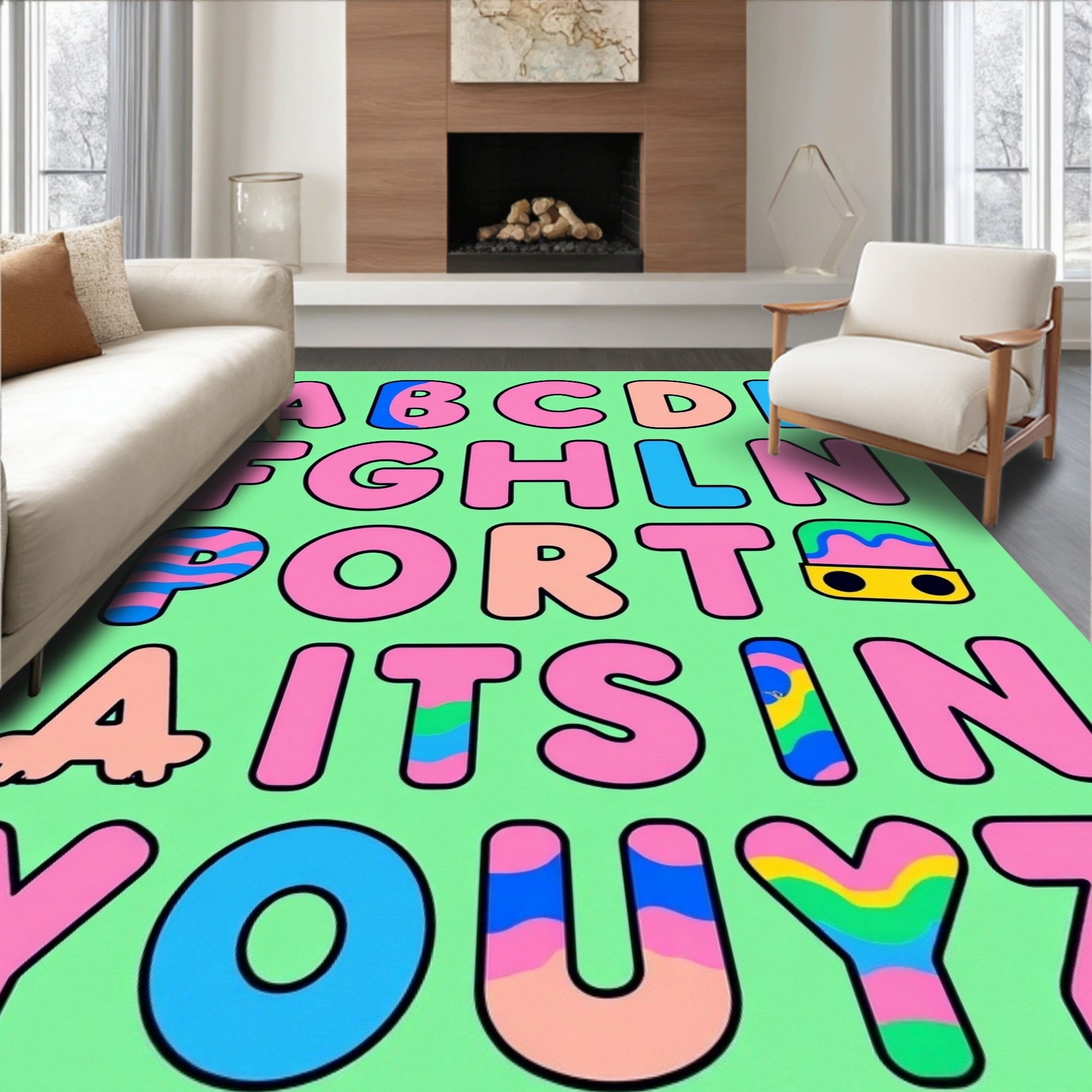 Bright Alphabet Pop Art Panels Rug