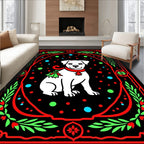Festive white dog with red accents Rug