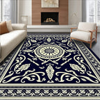 Dark Blue Cream Classic Floral Medallion Rug
