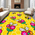 Whimsical Yellow Bee Floral Hive Rug