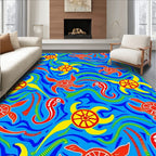 Vibrant Red Blue Turtle Sun Swirls Rug