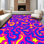Vibrant Blue Yellow Starry Swirl Rug