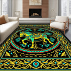 Vibrant Yellow Turquoise Horse Medallion Rug