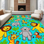 Cute Jungle Animals and Leaves Rug