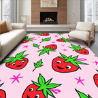 Whimsical Red Strawberry Pink Scattered Rug