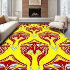 Bold red symmetrical crests yellow background Rug