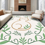 Charming Brown Cat Green Foliage Border Rug