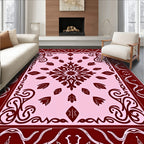 Crimson Floral Medallion Pink Border Rug