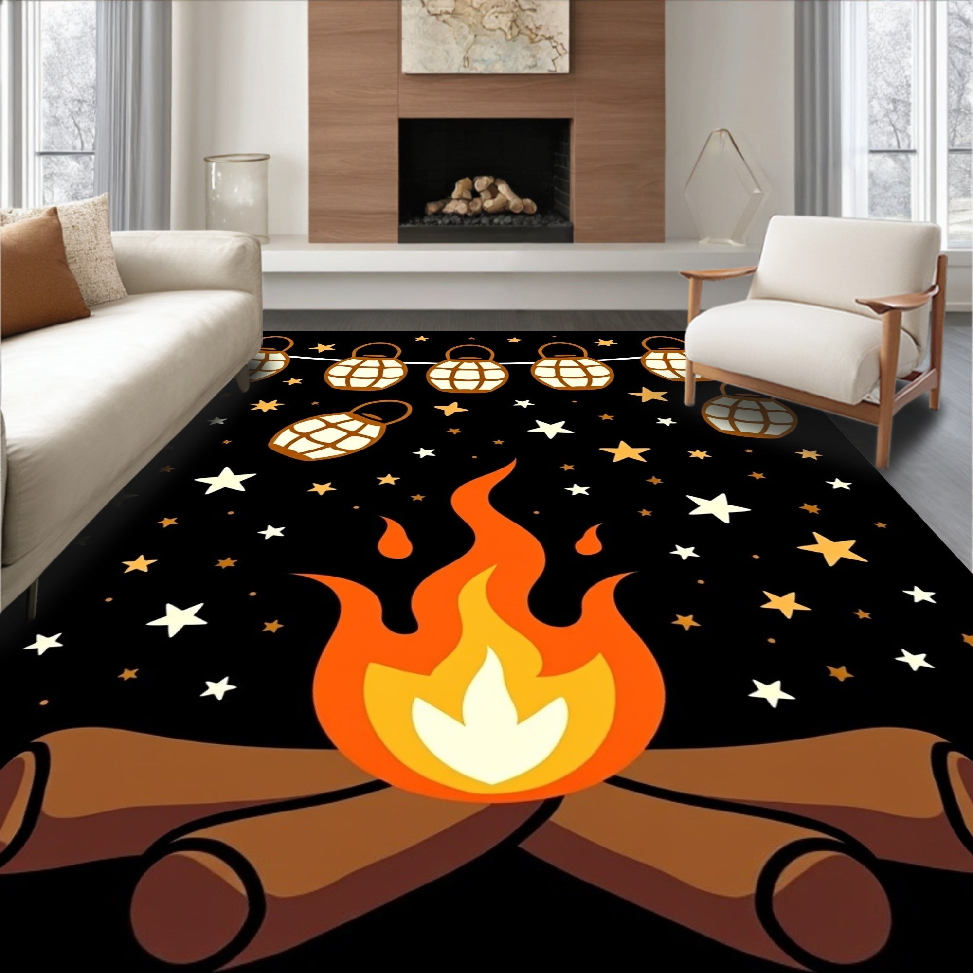 Campfire Night Lanterns Stars Rug