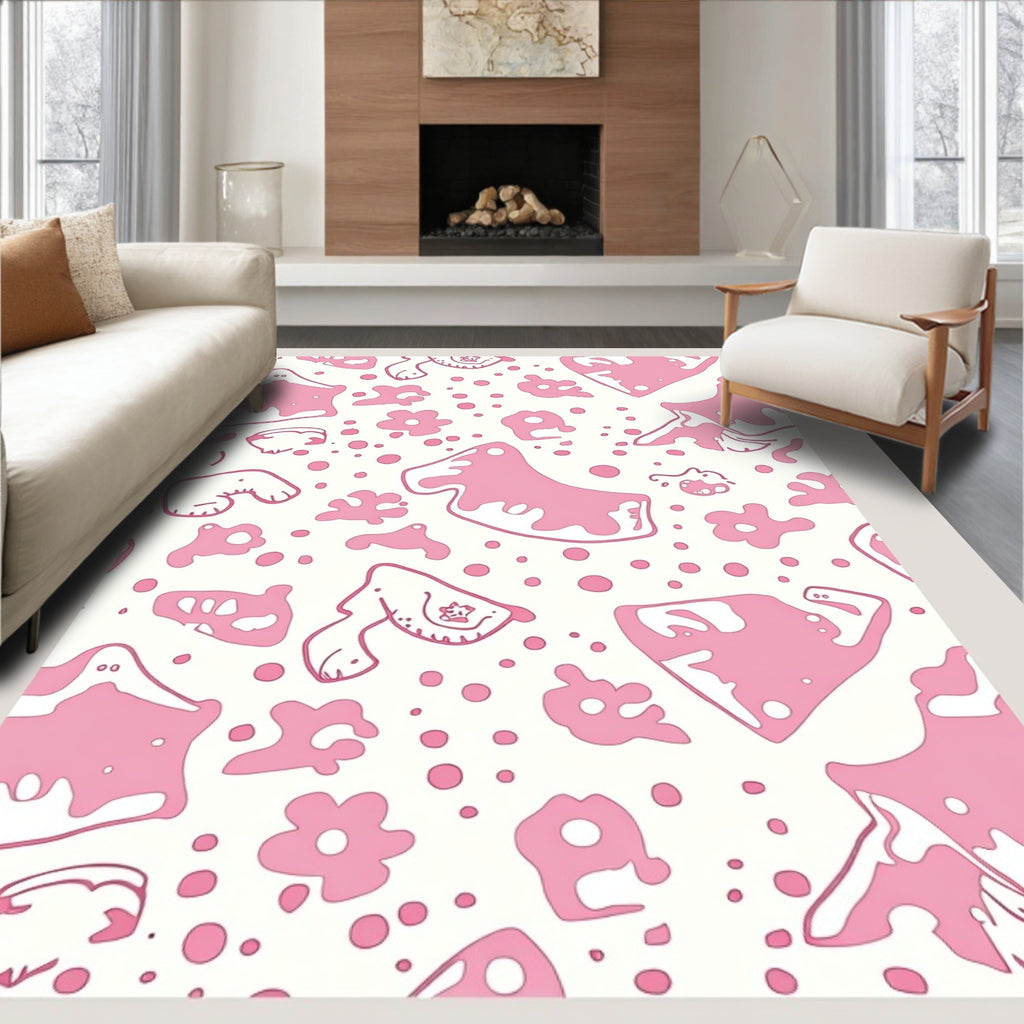 Pink Blobs And Flowers Scattered Rug