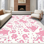 Pink Blobs And Flowers Scattered Rug