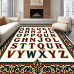 Classic Alphabet Border Red Teal Gold Rug