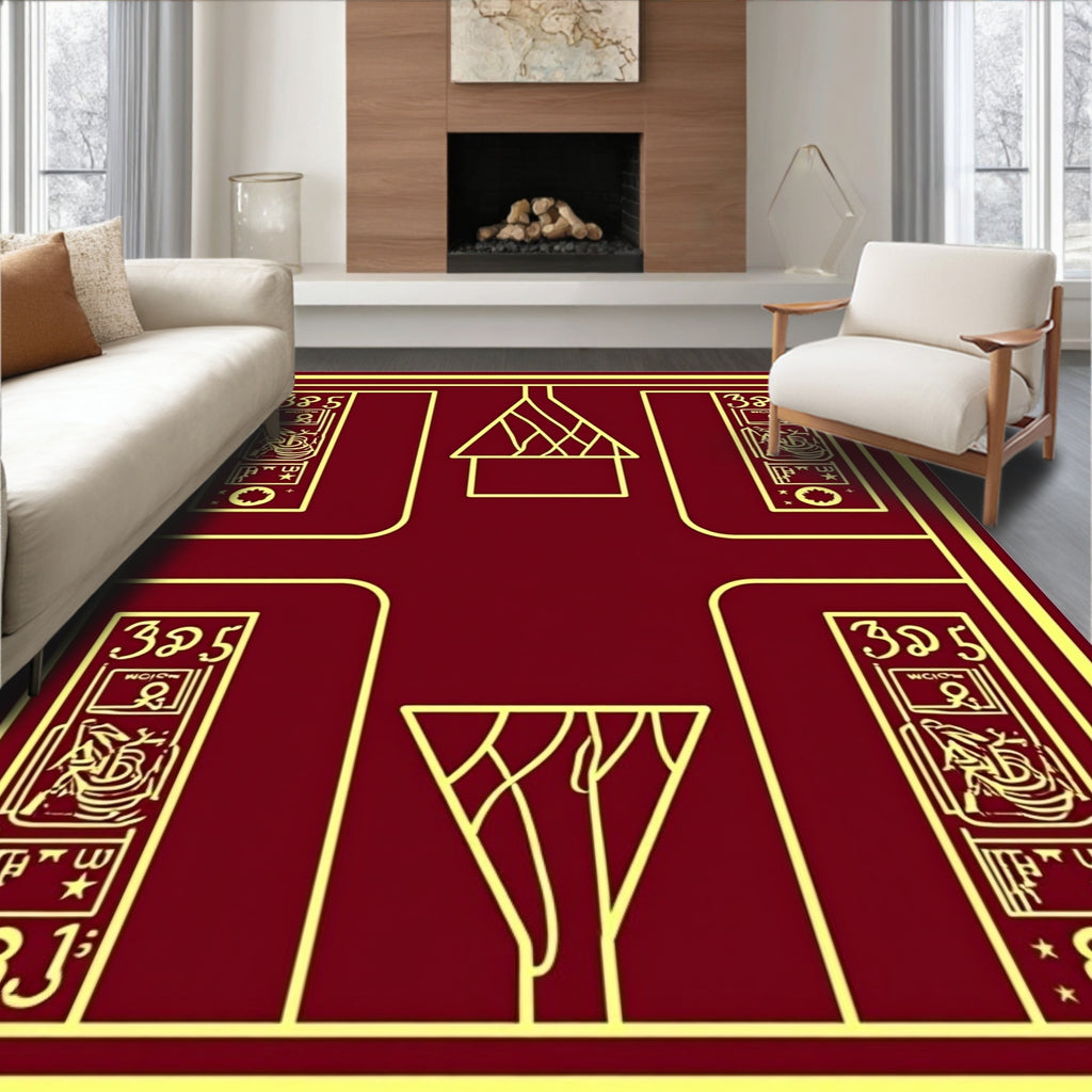 Crimson Gold Hieroglyphic Frame Rug