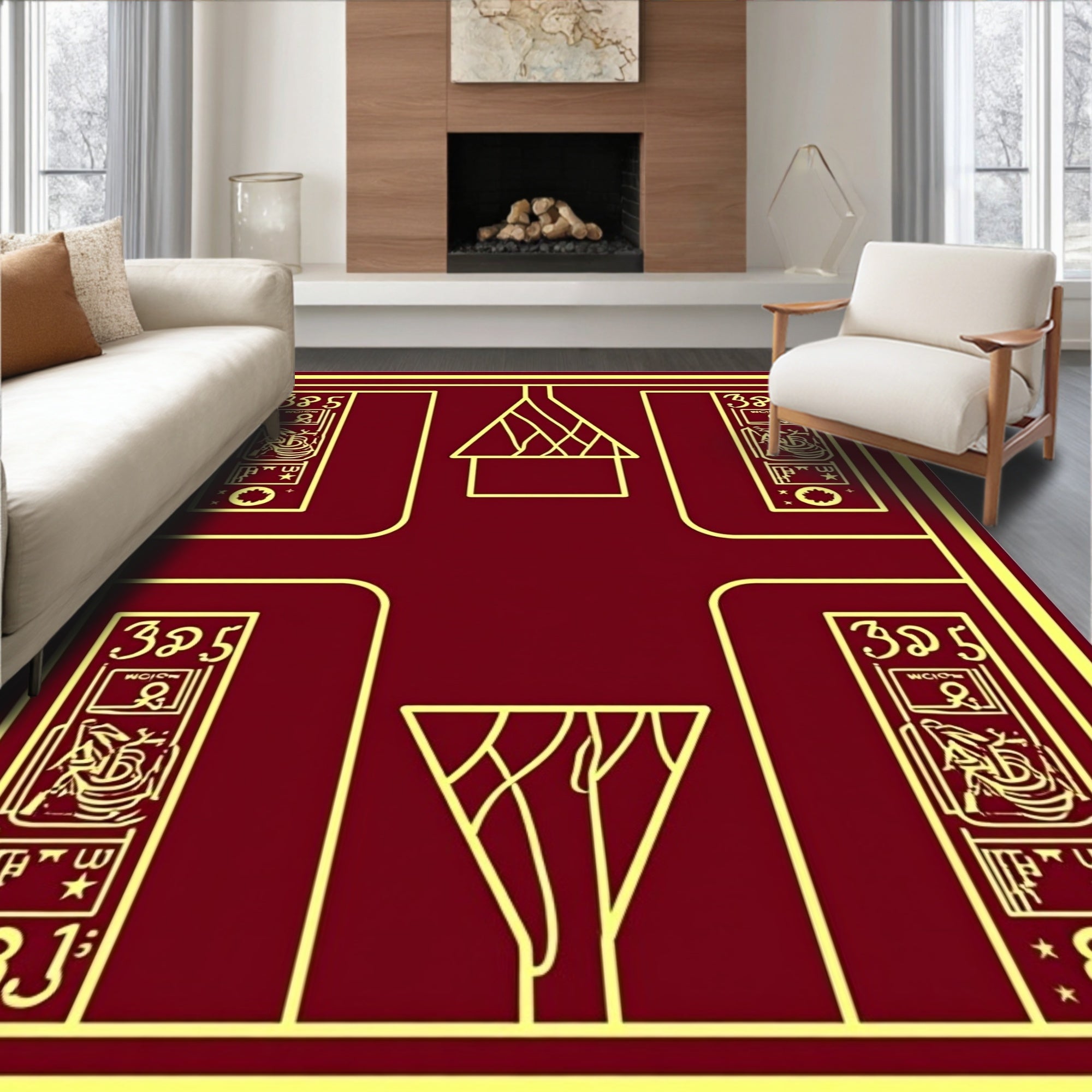 Crimson Gold Hieroglyphic Frame Rug