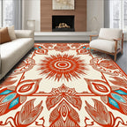Crimson Sunburst Floral Border Rug