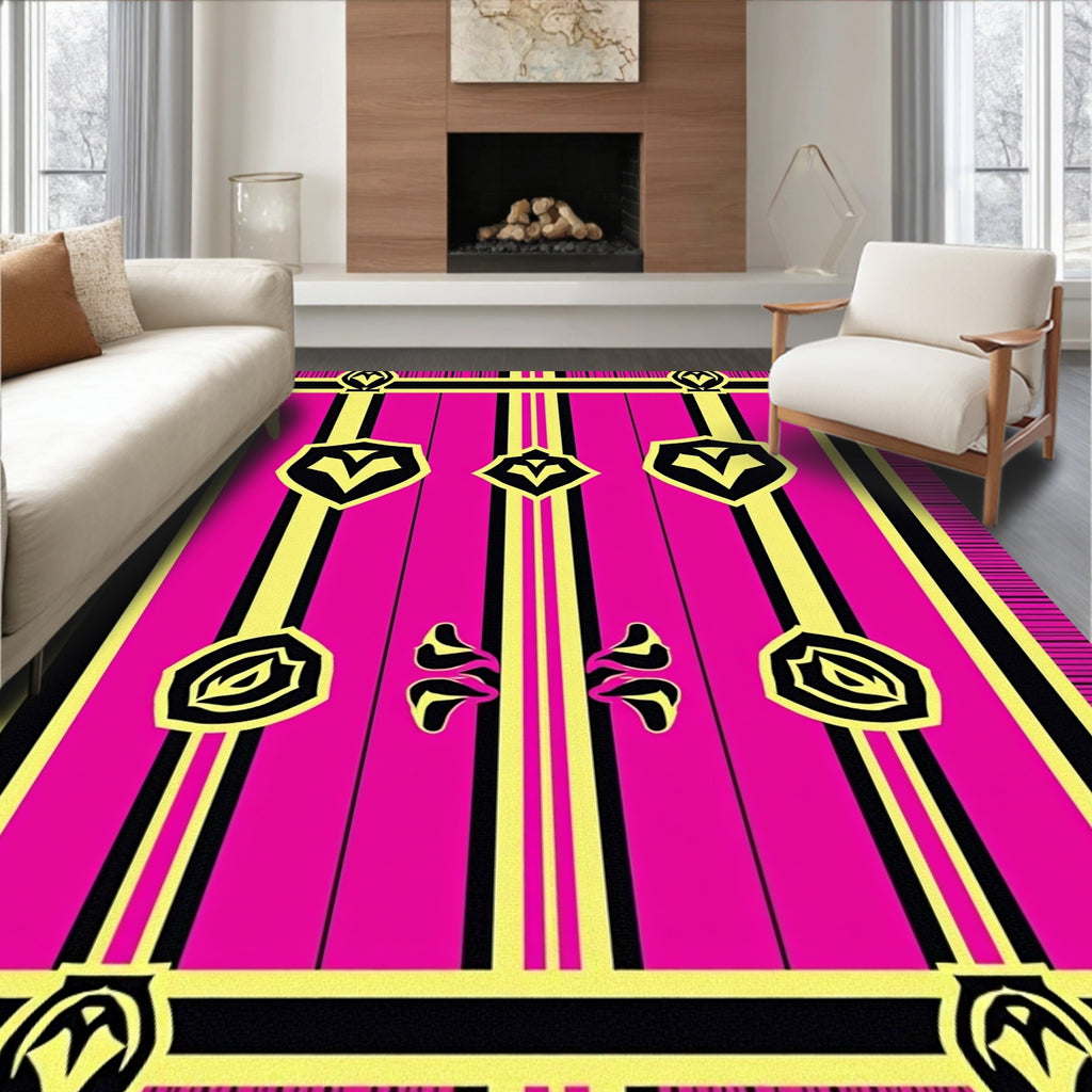 Hot Pink Geometric Shield Stripes Rug
