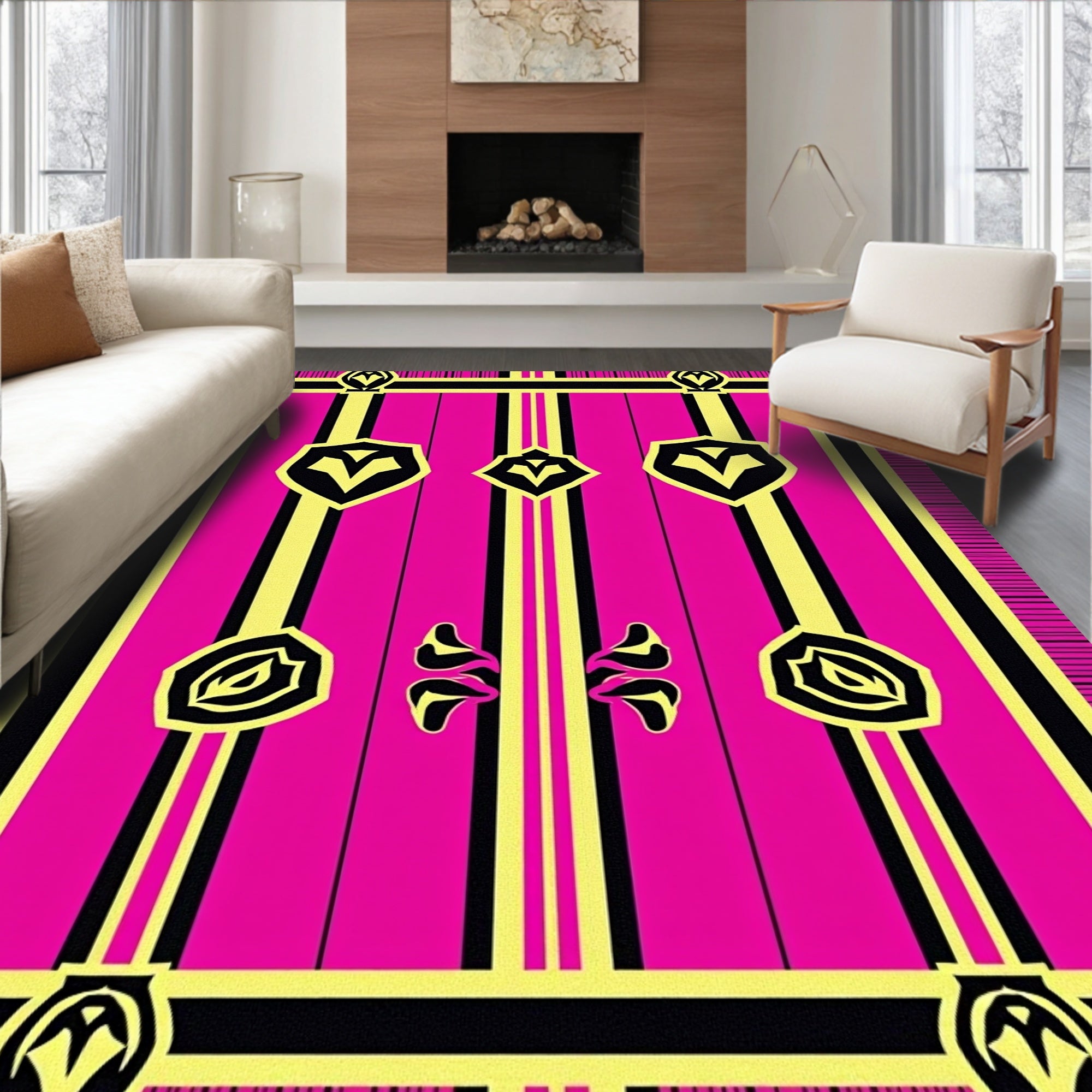 Hot Pink Geometric Shield Stripes Rug