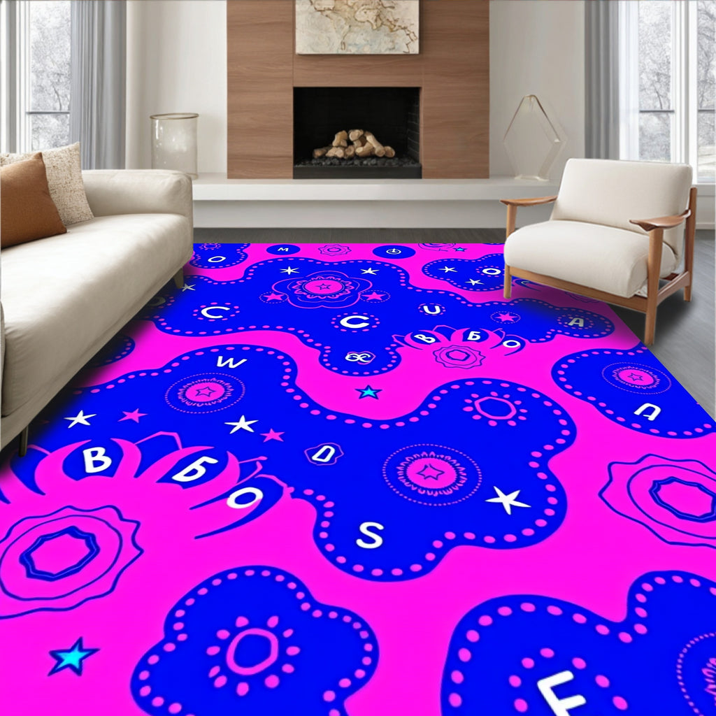 Vibrant Blue Pink Alphabet Blobs Rug