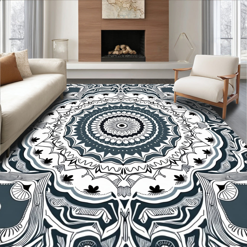 Monochromatic Intricate Mandala Bloom Rug