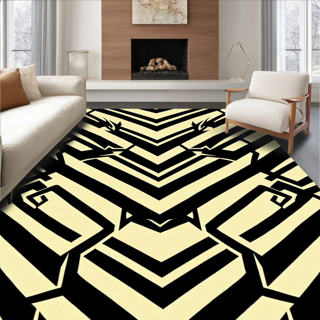 Bold Black Yellow Abstract Creature Rug