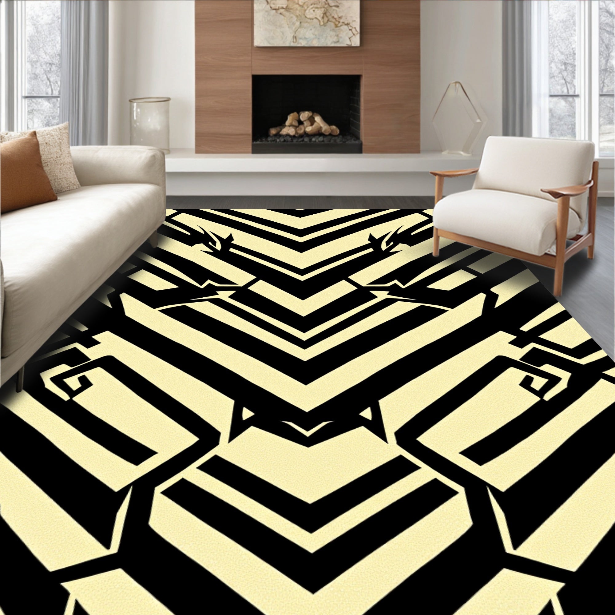 Bold Black Yellow Abstract Creature Rug