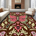 Pink Butterfly Floral Swirl Brown Rug