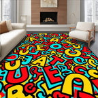 Bustling Red Yellow Turquoise Alphabet Chaos Rug