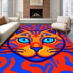 Vibrant Orange Blue Cat Psychedelic Swirl Rug