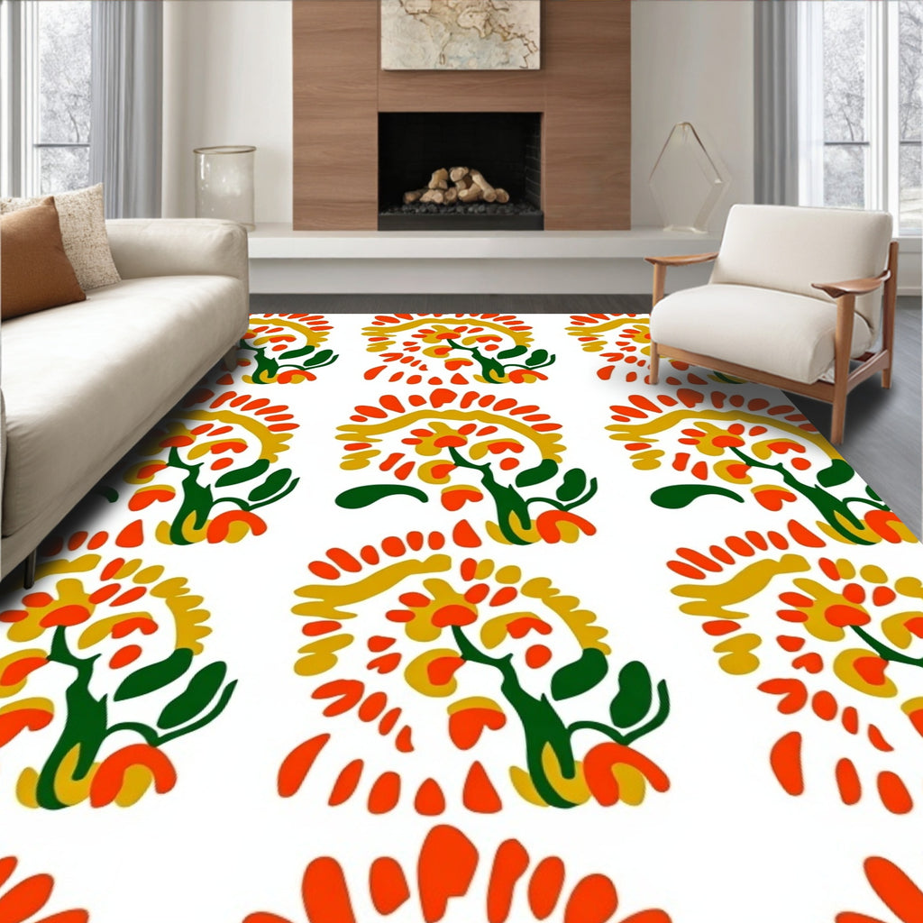 Bold Orange Floral Burst Rug