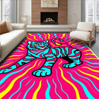 Vibrant Cyan Tiger with Pink Stripes Rug