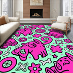 Whimsical Pink Critter Mint Collage Rug