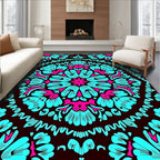 Vibrant Cyan Magenta Floral Medallion Rug