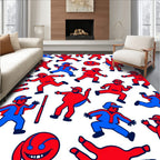 Red Blue Cartoon Character Repeating Rug
