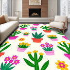Potted Pink Yellow Green Flowers Rug