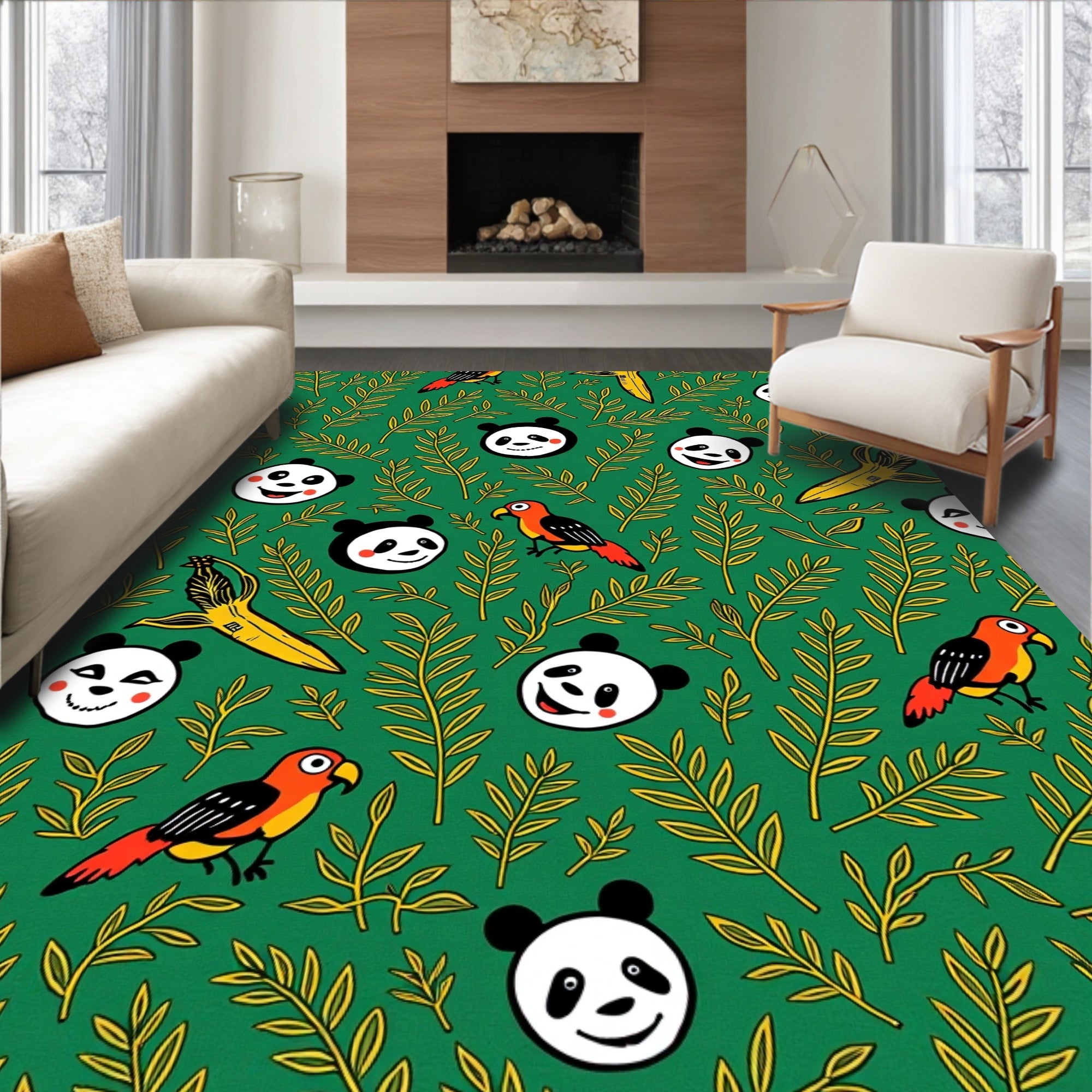 Playful Panda Parrot Banana Jungle Rug