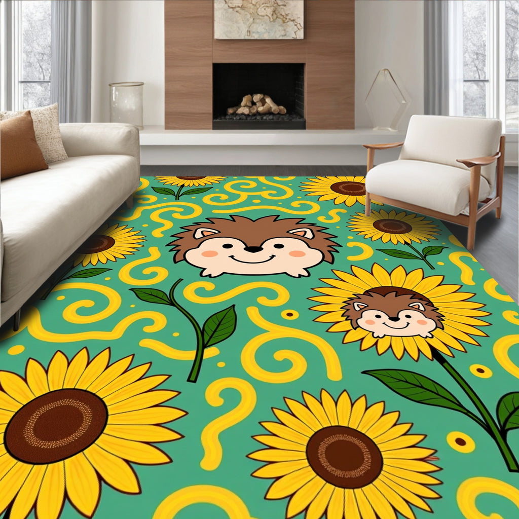 Whimsical Hedgehog Sunflower Medley Rug