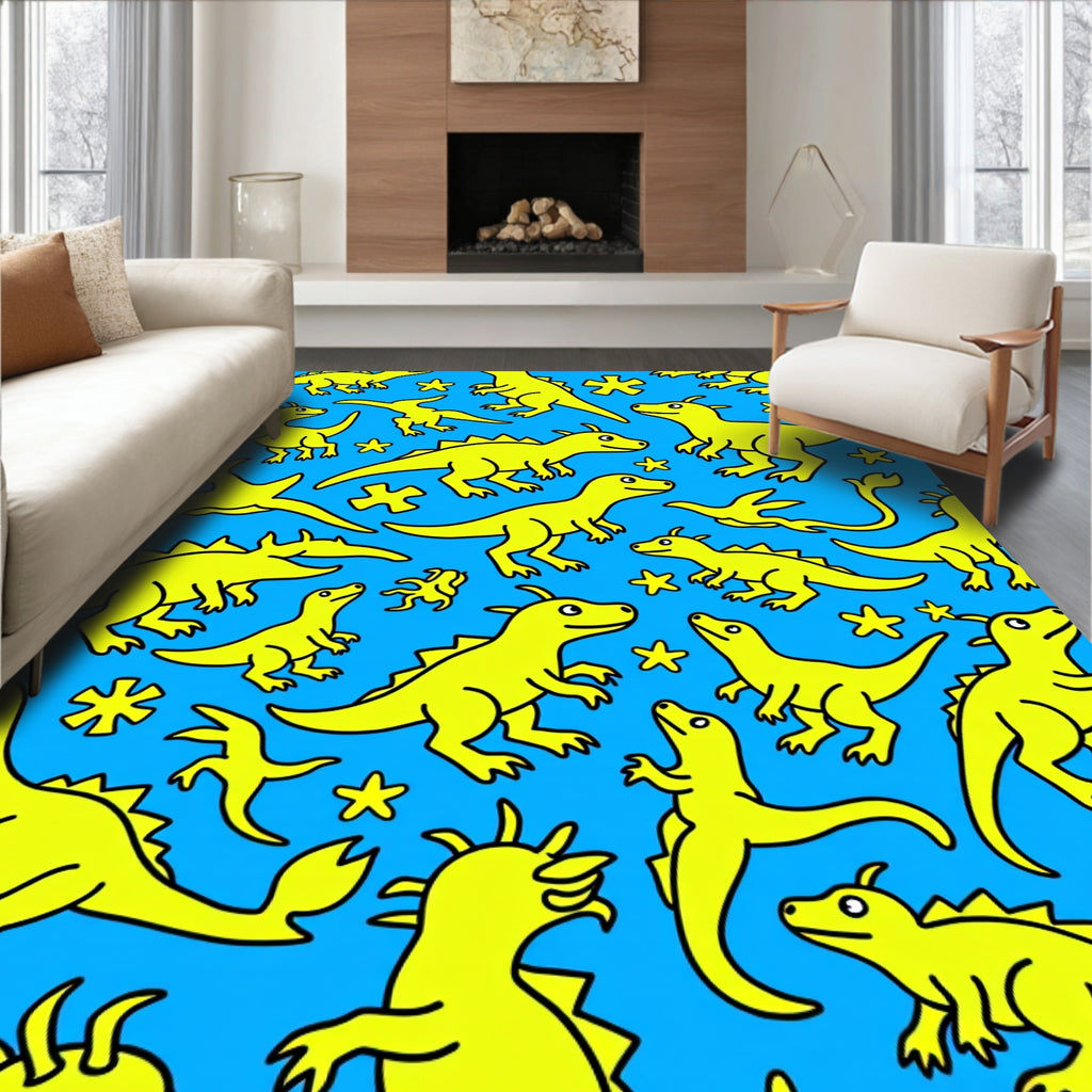 Yellow Dinosaur Cartoon Collection Rug