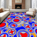 Retro Red Blue Geometric Circles Rug