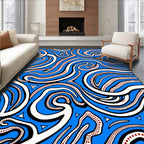 Vibrant Blue White Crimson Swirl Rug