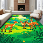 Whimsical Forest Deer Meadow Scene Rug